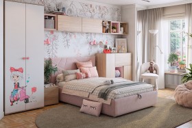Комплект детской мебели Алина К2 Дуб мария/белый/нежно-розовый велюр в Чебоксарах - cheboksary.katalogmebeli.com | фото