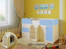Кровать-чердак Малыш-4 Дуб молочный/Голубой в Чебоксарах - cheboksary.katalogmebeli.com | фото