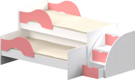 Кровать детская Матрешка выкатная с лестницей  Белый/Розовый в Чебоксарах - cheboksary.katalogmebeli.com | фото