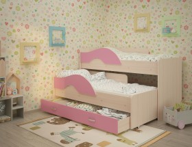 Кровать детская Радуга 1600 Млечный дуб/Розовый в Чебоксарах - cheboksary.katalogmebeli.com | фото