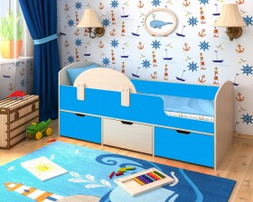 Кровать Малыш-мини с бортиком Дуб молочный/Голубой в Чебоксарах - cheboksary.katalogmebeli.com | фото