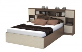 Кровать с прикроватным блоком КР 552 Спальня Basya (шимо темный/шимо светлый) в Чебоксарах - cheboksary.katalogmebeli.com | фото