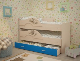 Кровать выкатная Радуга-Сафари детская 1600 Млечный дуб/Голубой в Чебоксарах - cheboksary.katalogmebeli.com | фото