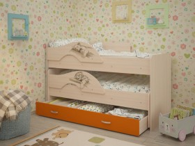 Кровать выкатная Радуга-Сафари детская 1600 Млечный дуб/Оранжевый в Чебоксарах - cheboksary.katalogmebeli.com | фото
