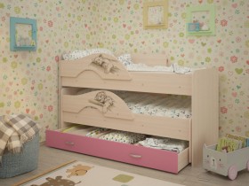 Кровать выкатная Радуга-Сафари детская 1600 Млечный дуб/Розовый в Чебоксарах - cheboksary.katalogmebeli.com | фото
