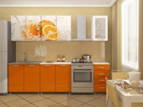 Кухонный гарнитур 1,8м Апельсин (Белый/Оранжевый металлик/Фотопечать апельсин) в Чебоксарах - cheboksary.katalogmebeli.com | фото