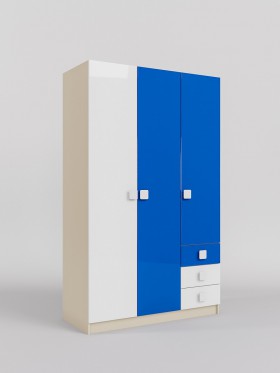 Шкаф 3-х створчатый с ящиками Скай люкс (Синий/Белый/корпус Клен) в Чебоксарах - cheboksary.katalogmebeli.com | фото