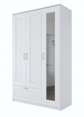 Шкаф трехдверный Сириус с зеркалом и 1 ящиком белый в Чебоксарах - cheboksary.katalogmebeli.com | фото